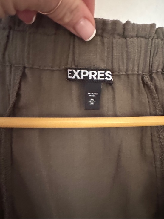 Express Olive Drawstring Peasant Top - Picture 2 of 3